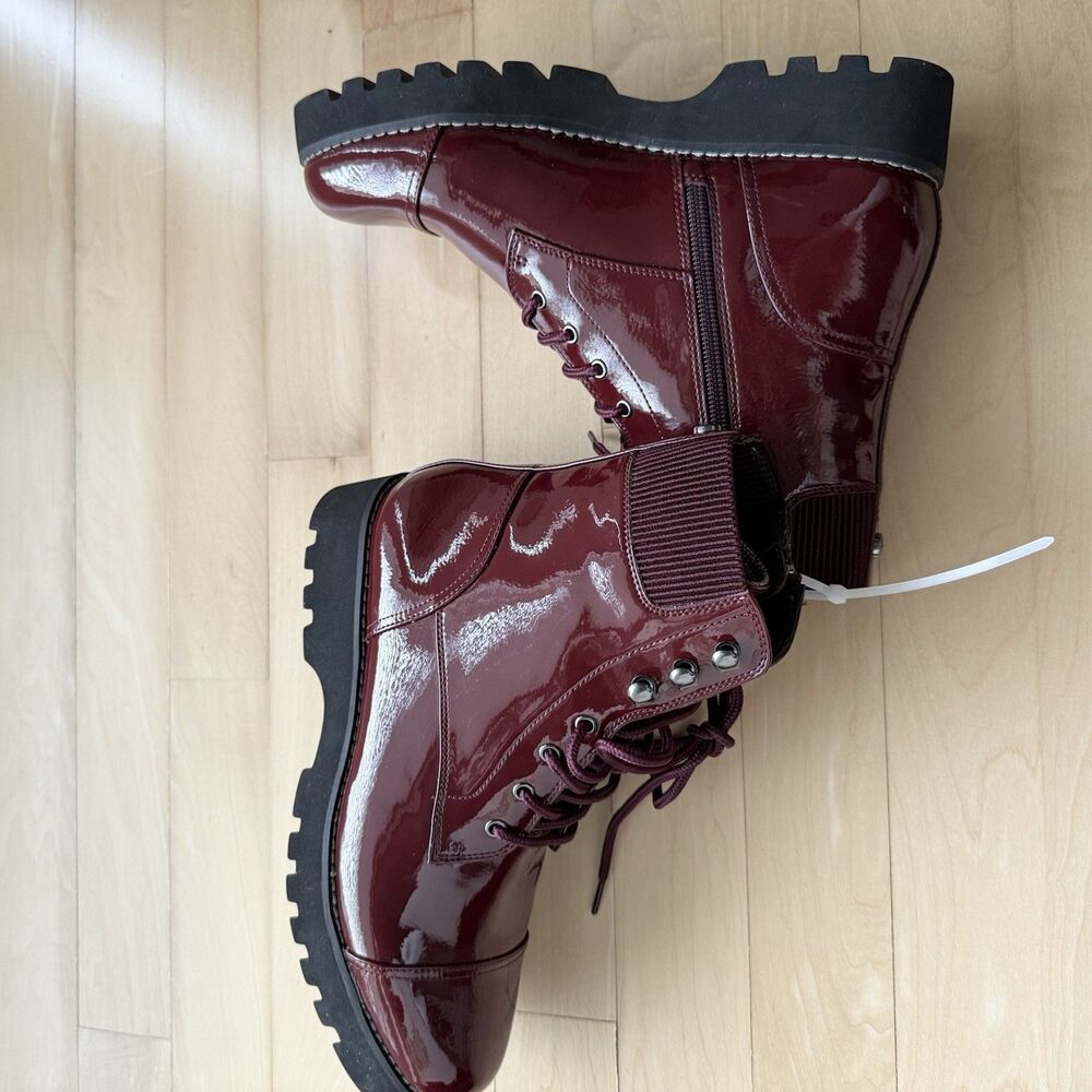 Donald Pliner Halson Crinkle Patent Upper Lace Up Booties in Bordeaux Burgundy 6 - Picture 6 of 14